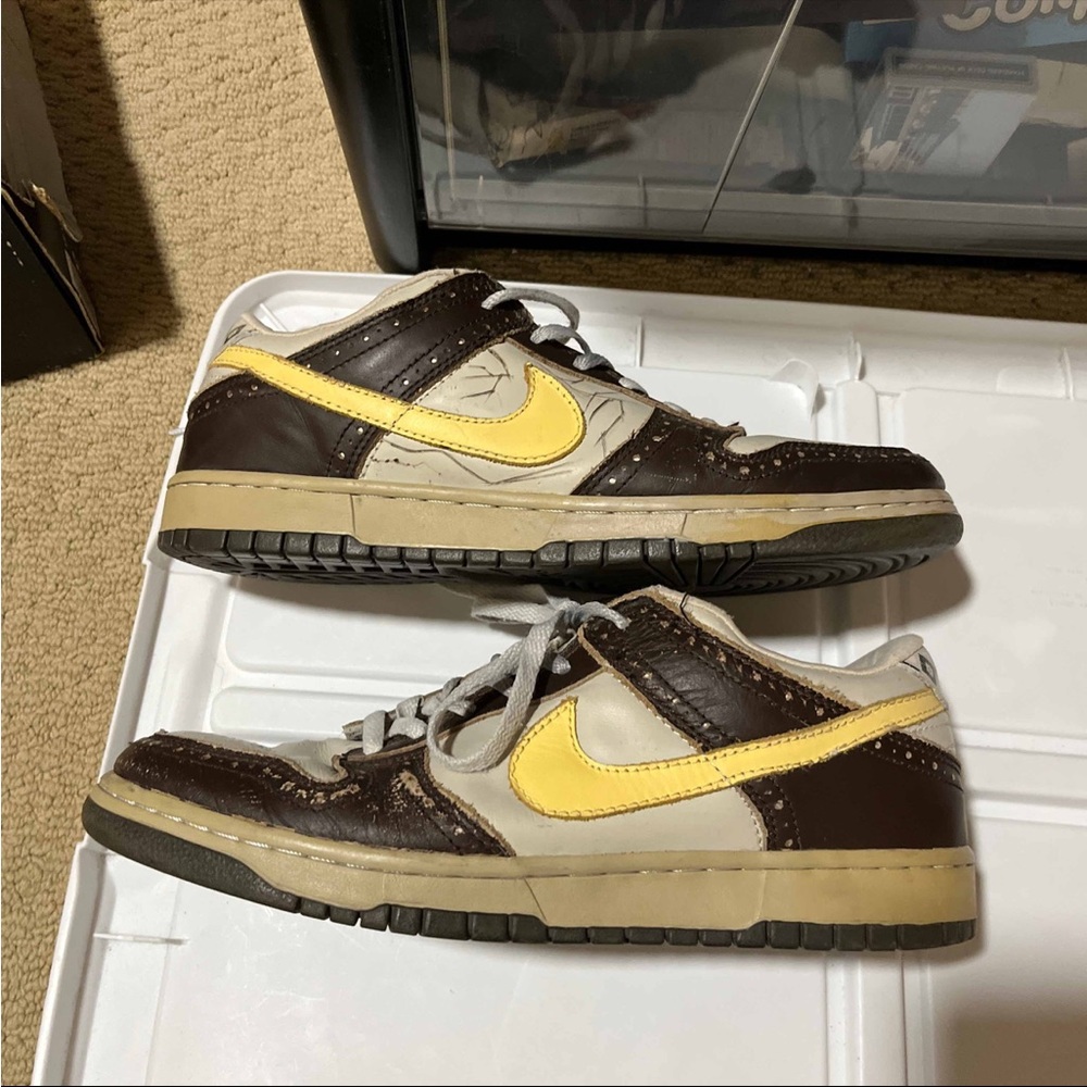 Vintage Nike SB Dunk Low Shoes Mens 11 Brown Yellow Argyle 313170-171 2006 Golf